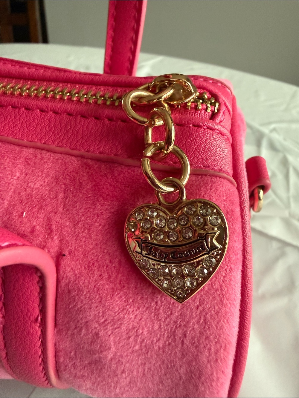 Juicy Couture Pink Velour Mini Barrel Bag Y2K Crossbody - Picture 6 of 15